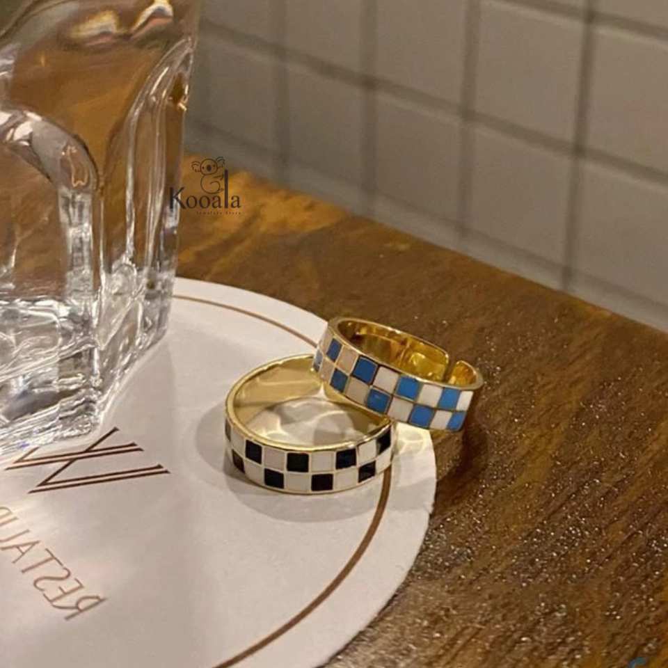 Cincin Motif Papan Catur Persegi I Cincin Kotak Kotak Catur