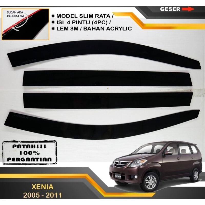 talang air pintu mobil XENIA TAHUN 2005-2011 MODEL SLIM FLAT/RATA