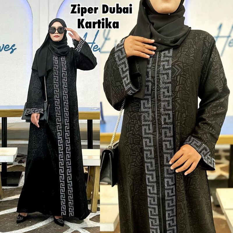 Abaya Hitam Gamis Wanita Terbaru Fashion Muslim Turkey Dubai Arabian Ziper Dubai Kartika