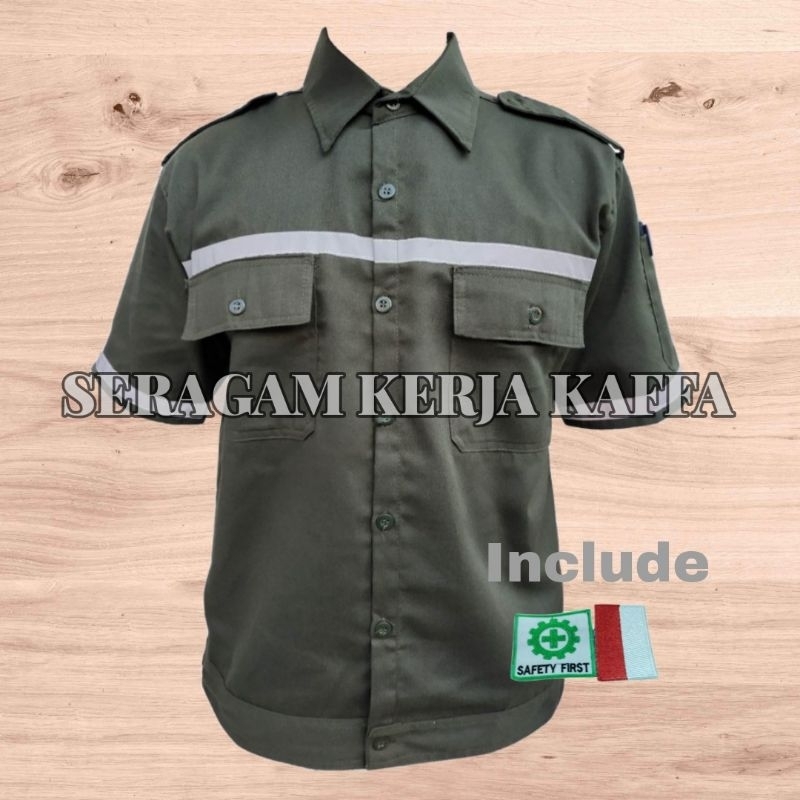 Wearpack Safety Seragam Kerja seragam Bengkel Lengan pendek Hijau Army Premium Kemeja Lapangan