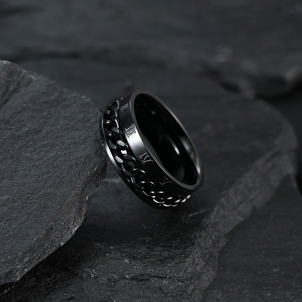 HOT DEALS Cincin Galang Titanium Steel Anti Karat Rantai Rotating Chain Romawi Pria Unisex Keren