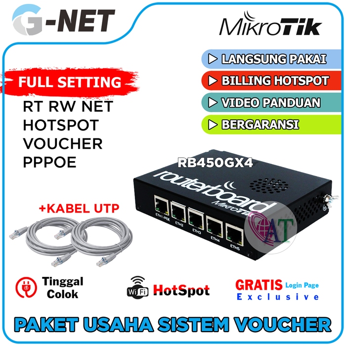 paket usaha sistem voucher Hotspot wifi Mikrotik RB450Gx4 plus Setting untuk usaha RT RW NET atau WARNET kapasitas 200 user