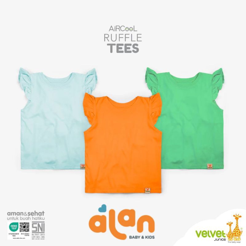 Velvet Junior Tshirt Ruffle - Baju Lengan Pendek Anak Perempuan (VLVT-TR) 3pcs