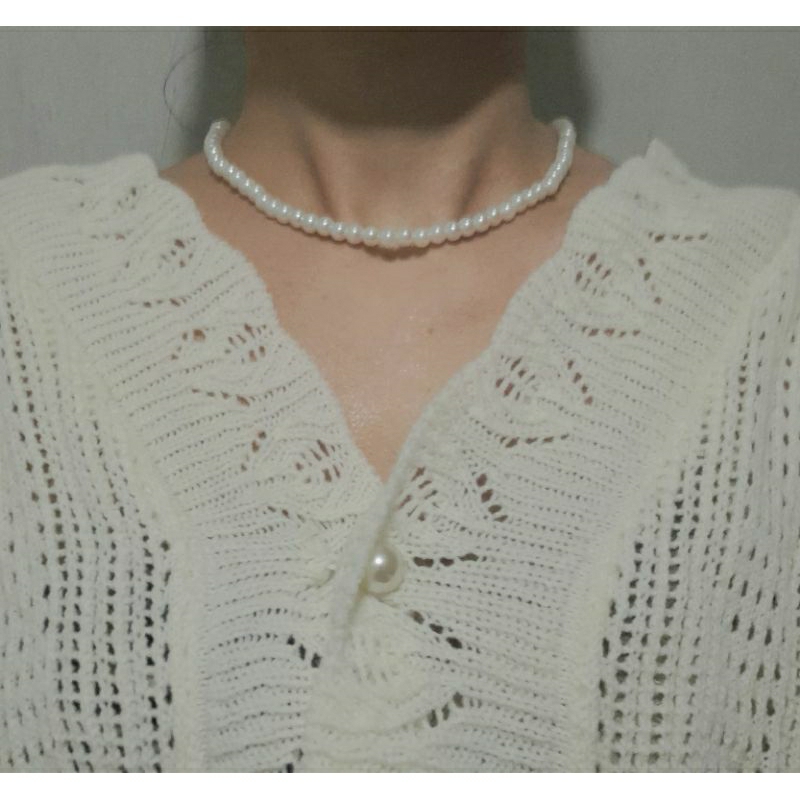 Choker Mutiara 6mm/Kalung Mutiara V BTS