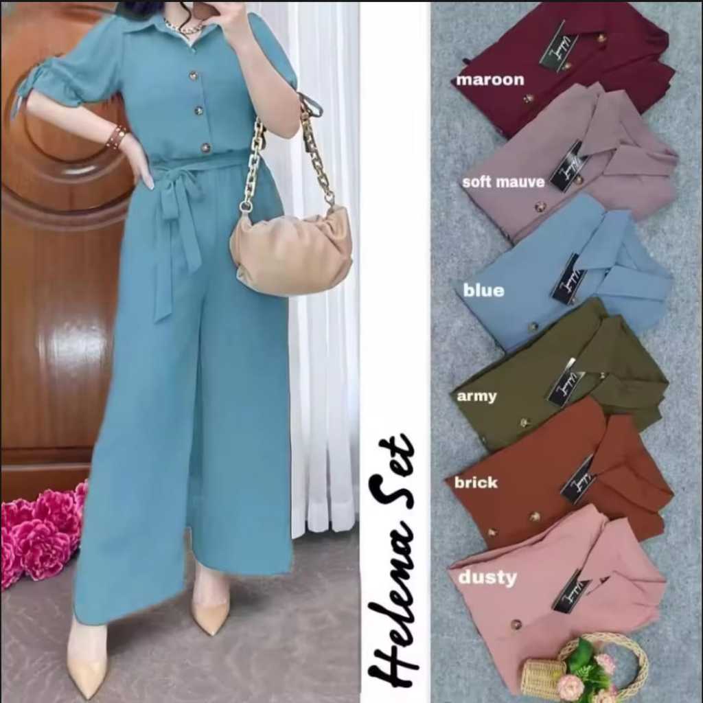 Setelan Wanita/Pakaian Wanita 1 Set Baju Celana Helena Set/Baju Setelan Wanita Kekinian/One Set Wani