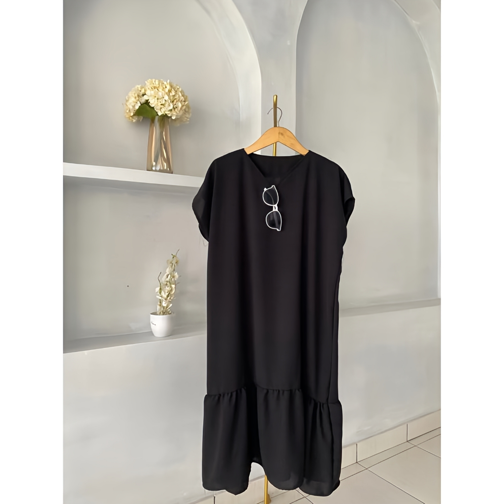 Paling Murah Pakaian Wanita Dres Shakila Premium Midi Dress Terbaru DRESS V NECK