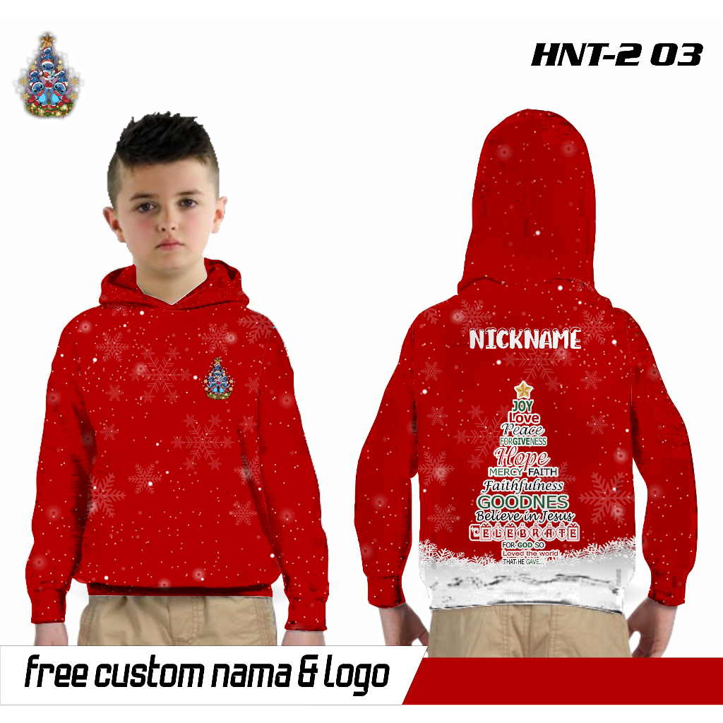 hoodie jersey natal anak kaos baju merry christmas lengan panjang