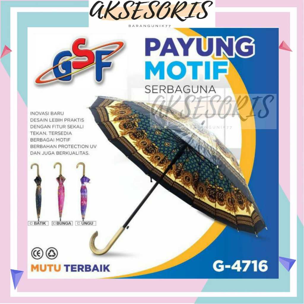 Baru Payung Gsf G-4716 / Payung Motif Serbaguna Gsf 4716 / Payung 16 Jari / Payung Satin Dewasa 16
