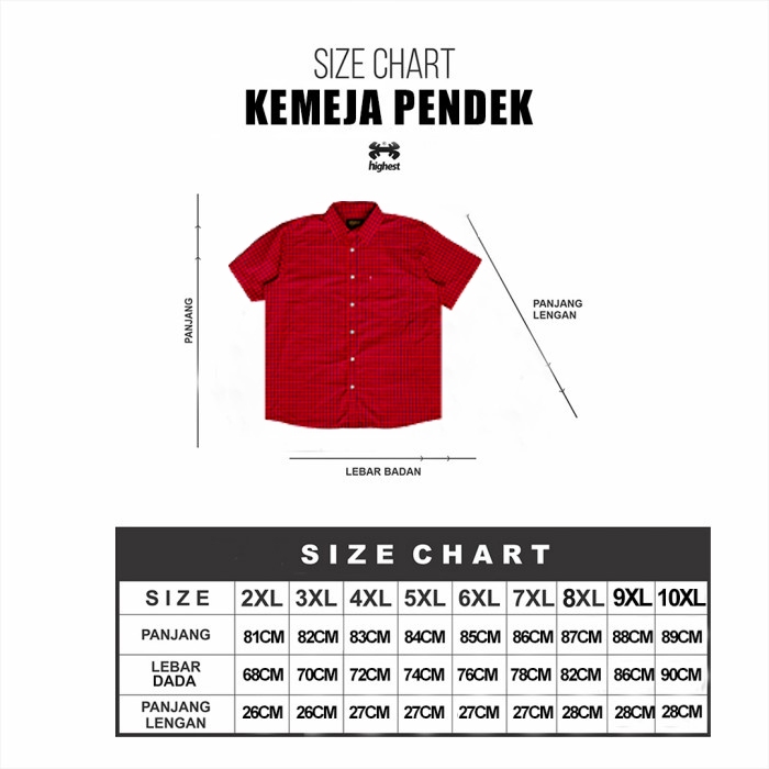 HIGHEST Kemeja Polos Pendek Formal Casual Ordinary Ukuran Big Size Jumbo HKP89