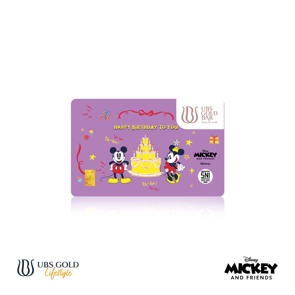 12.12 SALE UBS Logam Mulia Disney Mickey & Minnie Mouse Happy Birthday 0.1 G buruan