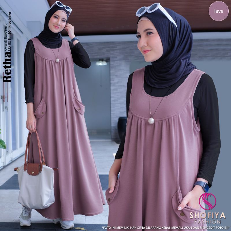 OVERALL RETHA SET  by Shofiya/ OOTD WANITA TERBARU GAMIS SET OVERALL