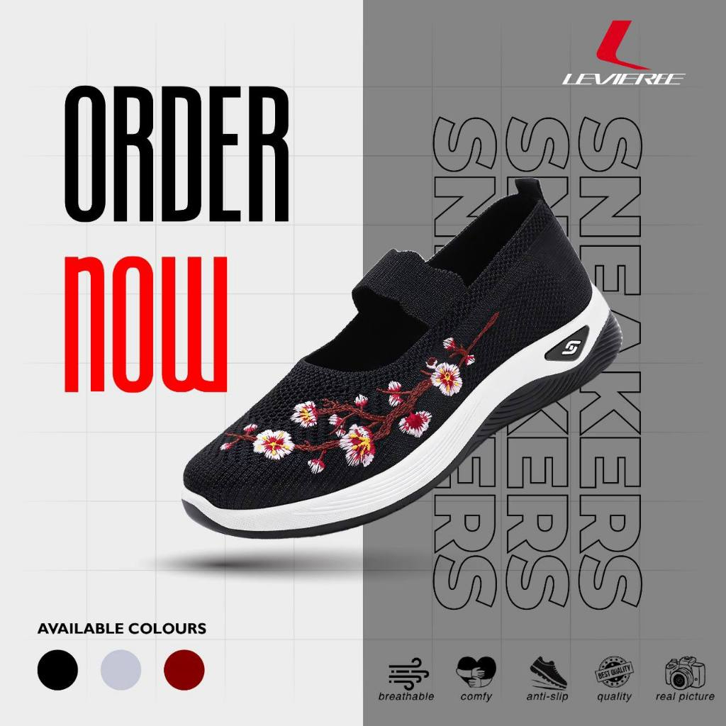 Sepatu Slip-on Flat Wanita - Sepatu Kerja Wanita LV0328 - Sepatu Slip On Wanita Fashion Motif Bunga 