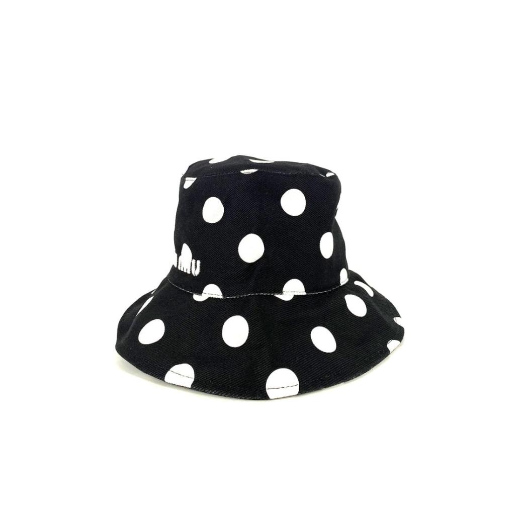 Topi Bucket Hat Prada Miu Miu Polka Dot Black White
