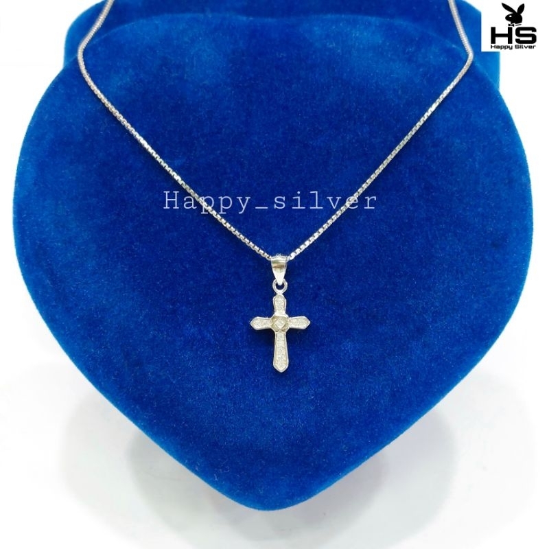 KALUNG PERAK ASLI 925 LAPIS EMAS PUTIH KALUNG SALIB KALUNG WANITA/PRIA LIONTIN SALIB PERMATA PERAK A