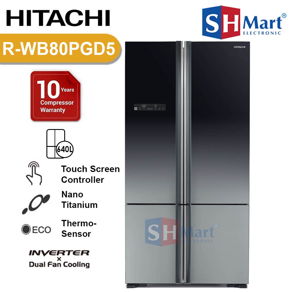 KULKAS HITACHI 4 PINTU KAPASITAS 640 LITER R-WB80PGD5 XGR / RWB80PGD5XGR MULTI DOOR GARANSI RESMI (M