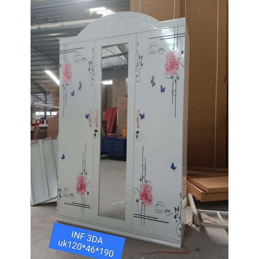 LEMARI PAKAIAN IMPORT BESI 3 PINTU INF-3D / LEMARI BAJU IMPOR BAHAN PLAT BESI 3 PINTU INF-3D