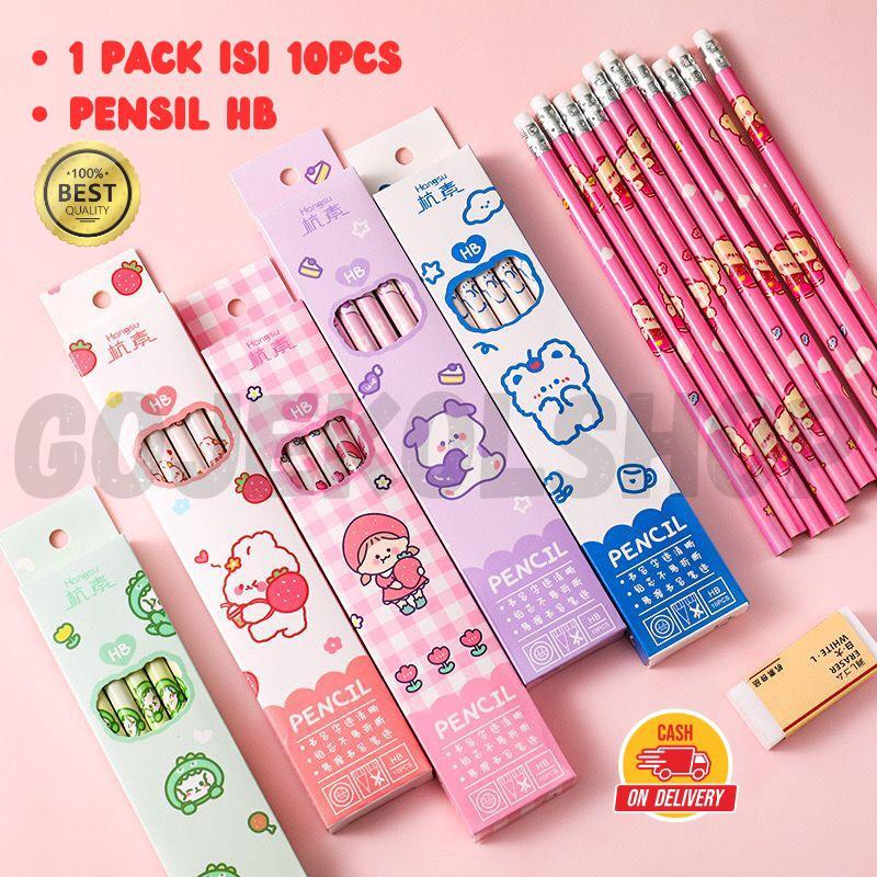 

Pensil HB Karakter / Pensil Kayu Murah Isi 10 / Pensil alat tulis anak SD Ada Penghapus