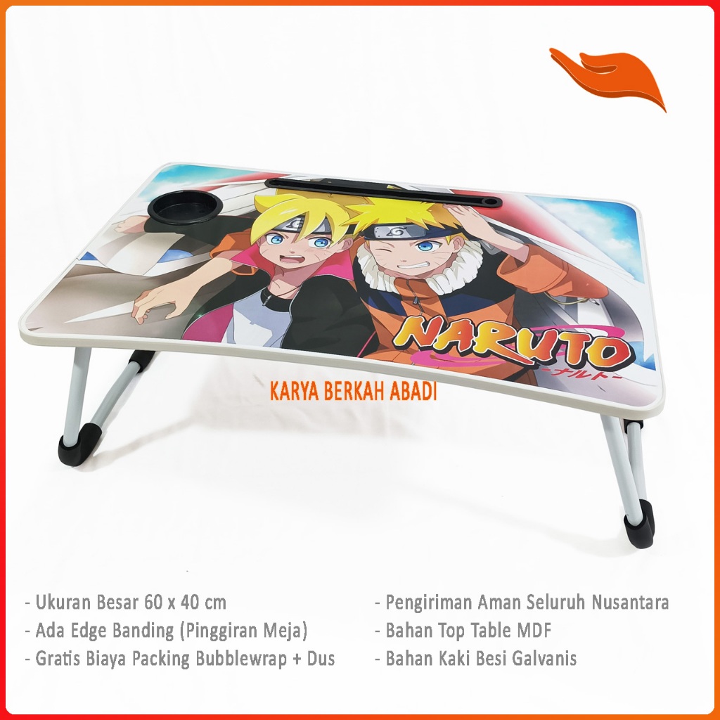KARYA BERKAH meja belajar anak motif Naruto meja laptop portable ukuran besar 60x40cm