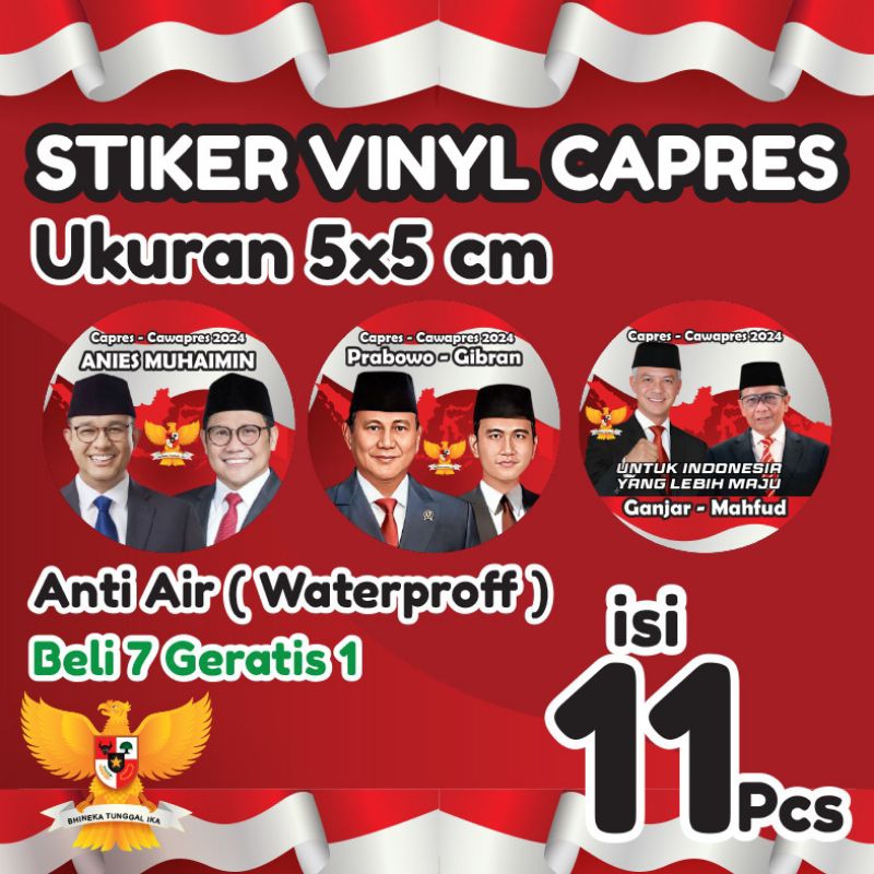 

Isi 11Pcs Stiker Pilpres / Sticker Vinyl Anti Air Waterproff / Stiker Pemilu / Capres 2024