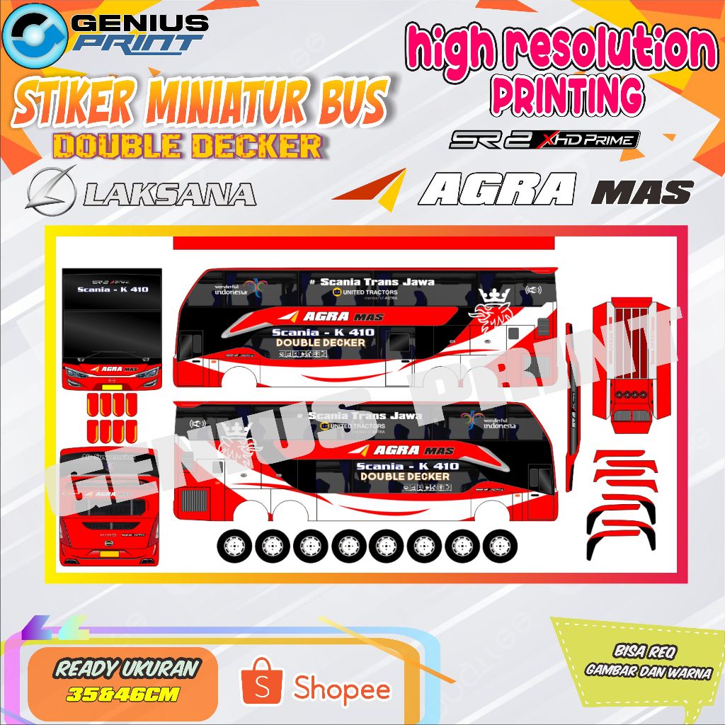 Stiker Miniatur Bus Double Decker SR2 dan Avante D2 Livery Agra Mas | Bejeu | Borlindp | Gunung Hart