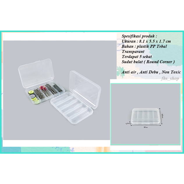 

Kotak Transparan 5 Sekat Kotak Mini Transparan Kotak Serbaguna Kotak Plastik 8.1 x 5.5 x 1.7 cm