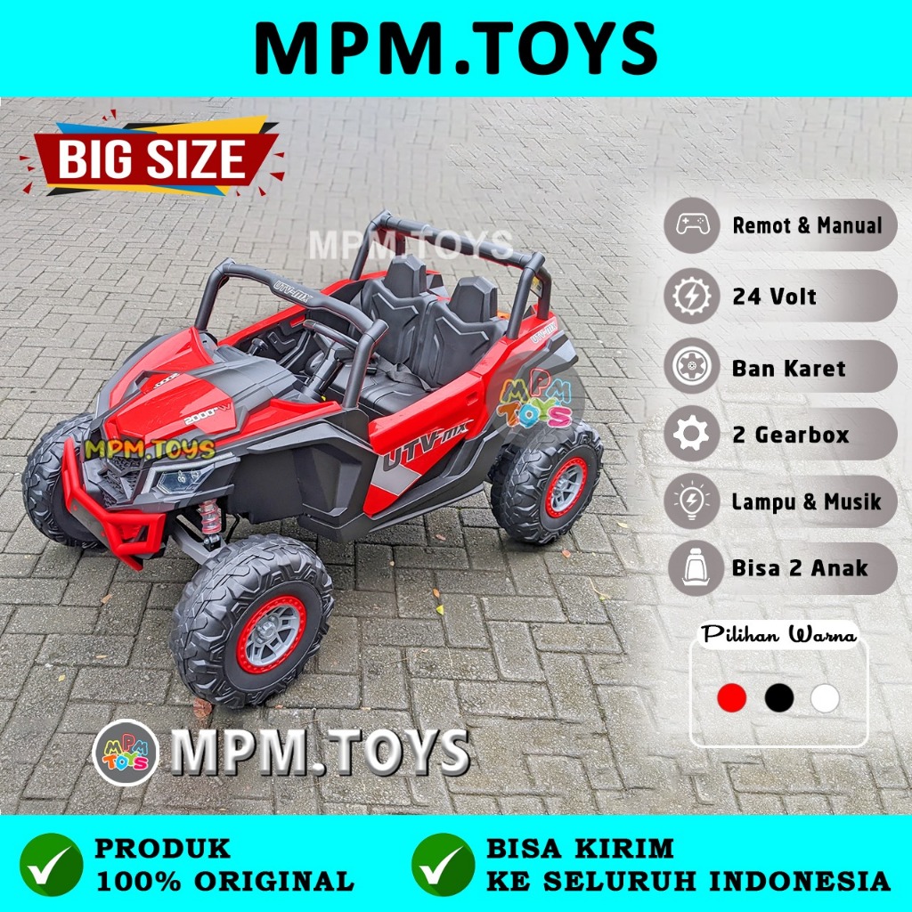 Mobil Aki Jeep UTV 24V Ukuran Jumbo Ban Karet Jeep Remote Bisa 2 Anak Mobil Remote Anak Big Size ORI