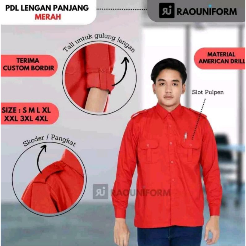 Kemeja pria PDL Tangan Panjang Polos Baju Hitam Merah Abu Putih Seragam Kerja Kantor