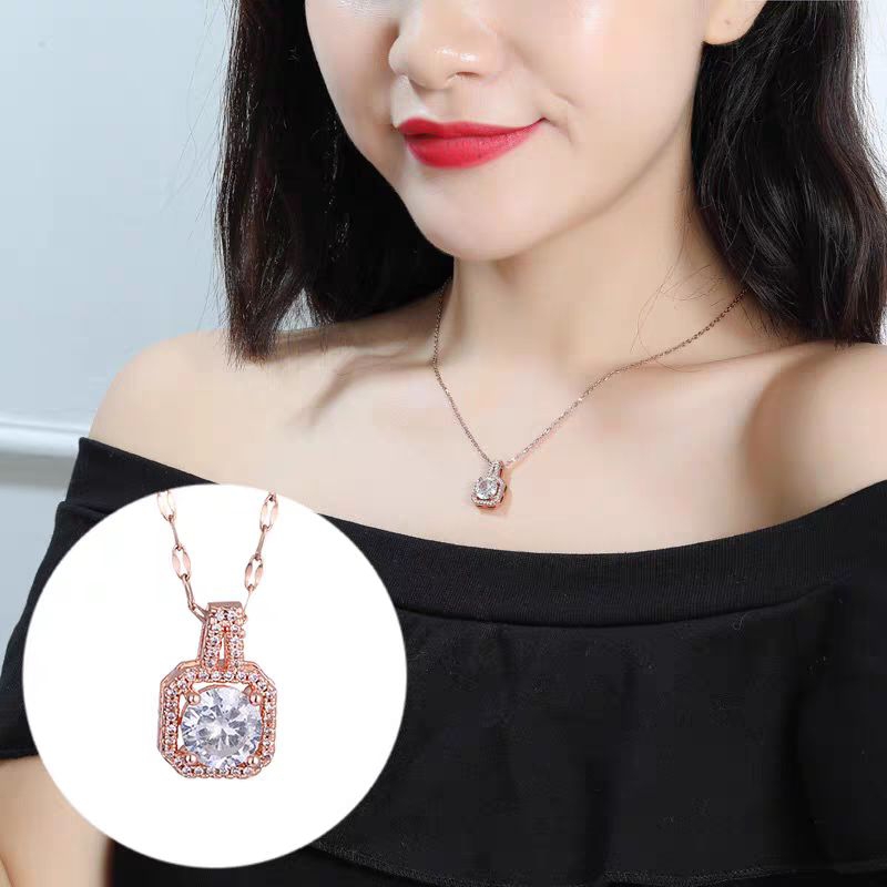 KALUNG TITANIUM WANITA ASLI RANTAI LIONTIN MOTIF PERMATA BESAR