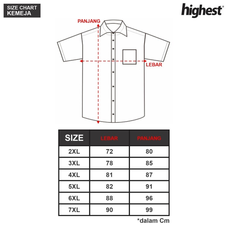 HIGHEST Kemeja Pendek Formal Casual Ordinary Ukuran Big Size Jumbo HKP76