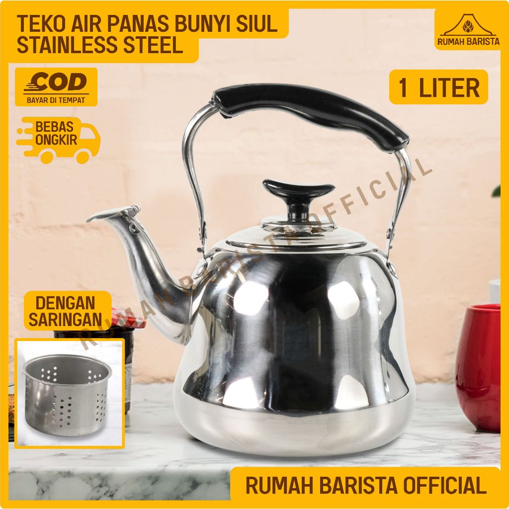 Teko Air Panas Filter 1 Liter Ketel Bunyi Siul Dengan Saringan Stainless Steel Water Kettle 1L Teko 