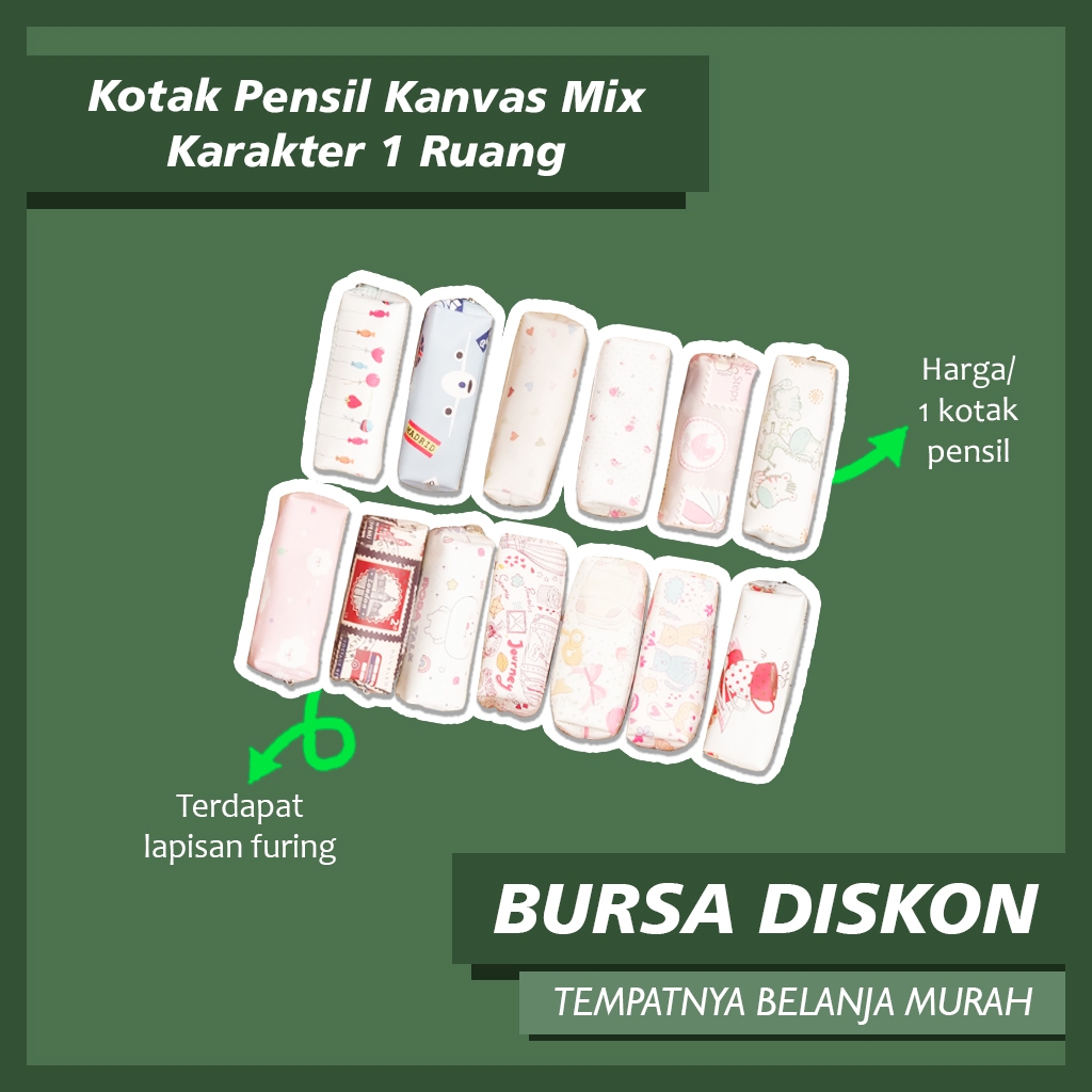 

Kotak Pensil Kanvas Mix Karakter 1 Ruang Pencil Case Tempat Pensil Wadah Pensil Kostak Pouch makeup Kosmetik