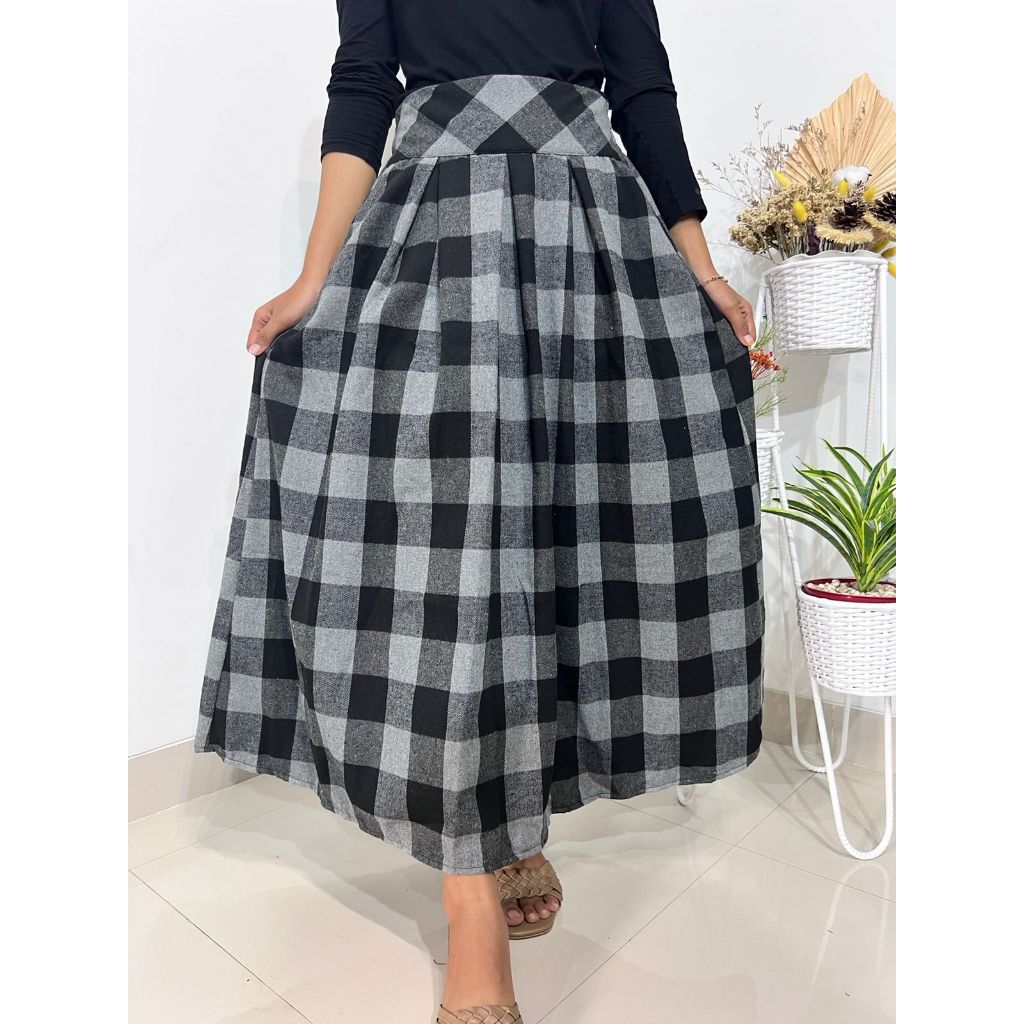 ROK FLANEL 7/9 / ROK PAYUNG KOTAK / ROK KOTAK PANJANG