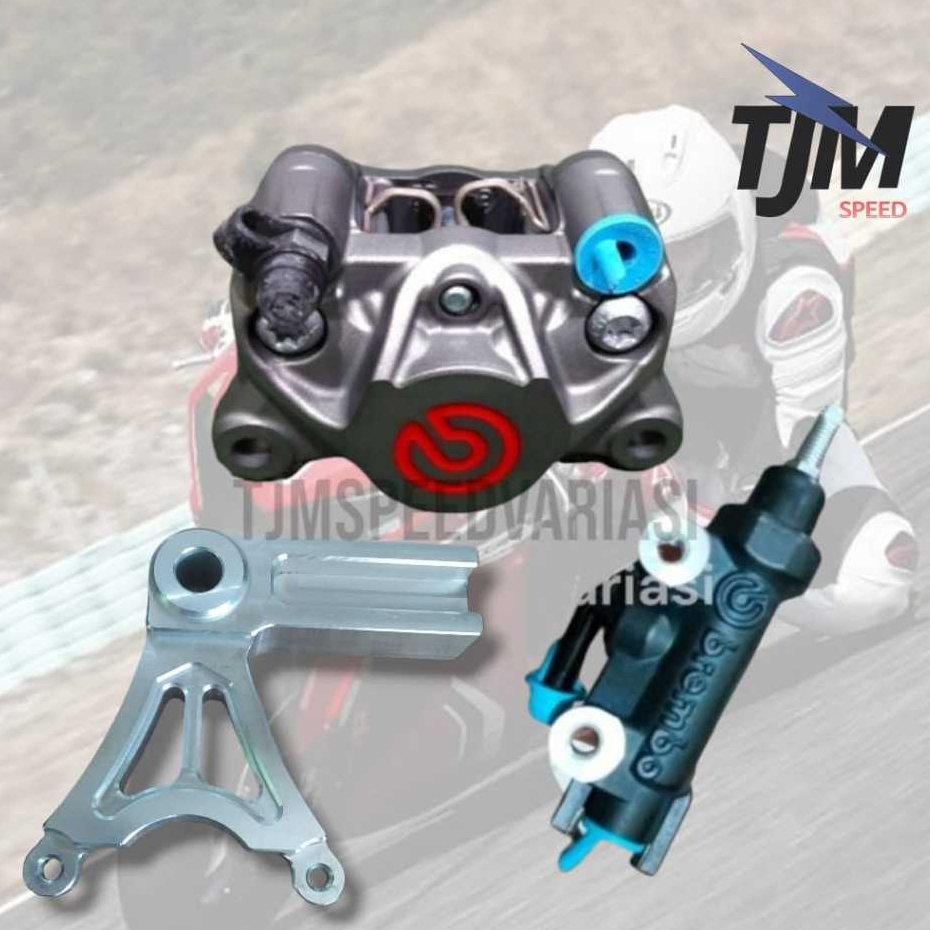 kaliper brembo p2 2p grey red logo + breket belakang ninja rr + master rem belakang brembo original