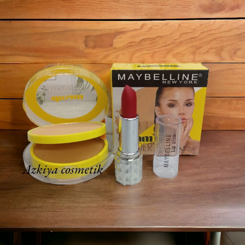 LIPSTIK MAYBELLINE + BEDAK MAYBELLINE DREAM WONDER KUNING 2IN1/BEDAK KERING DAN BASAH