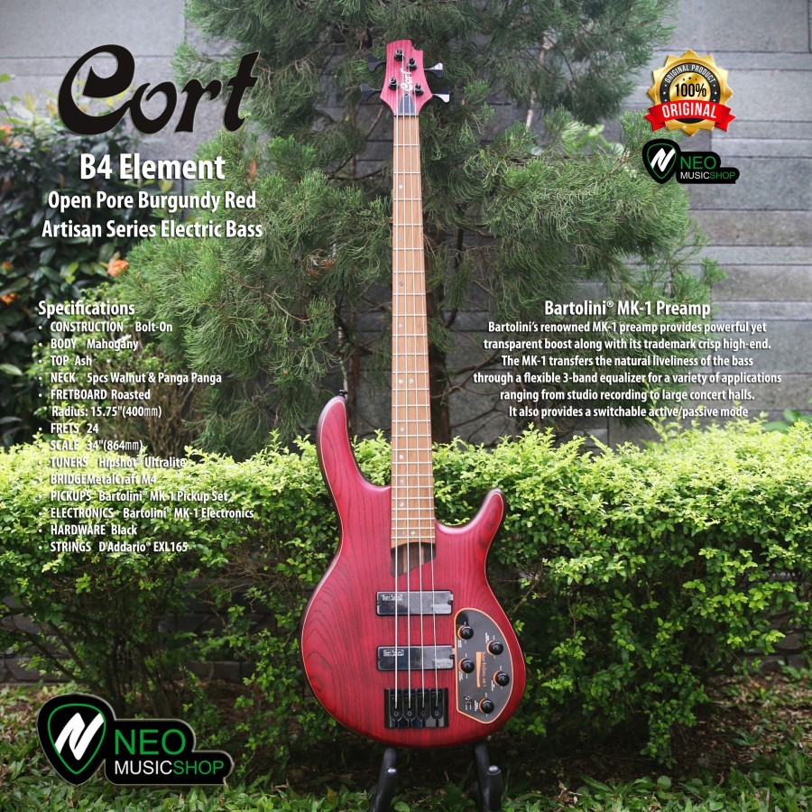 Cort B4 Element OPBR Artisan Series Active 4 Strings Electric Bass