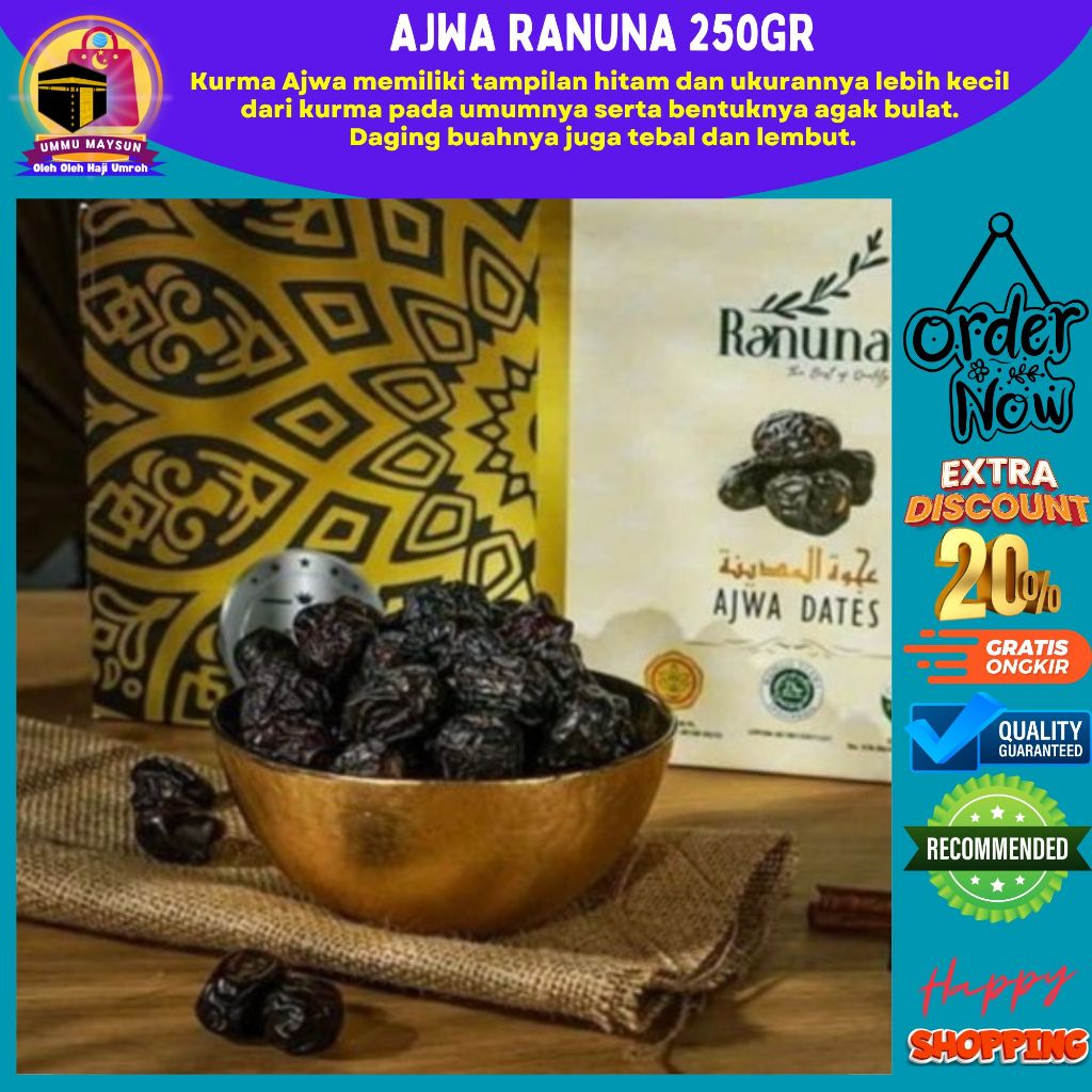 

Kurma Ajwa sunnah Organic Ranuna Premium 250gr Kurma Nabi