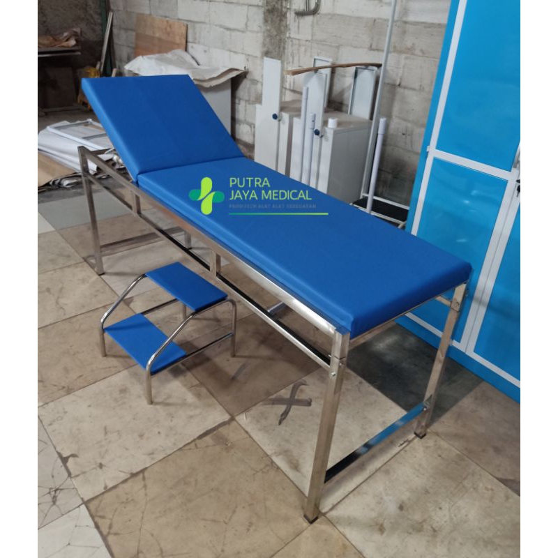meja periksa pasien stainless , bed UKS , bed periksa pasien / tempat tidur pasien