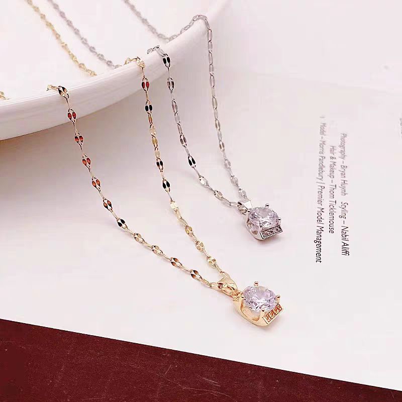 KALUNG TITANIUM WANITA ASLI RANTAI LIONTIN MOTIP PERMATA