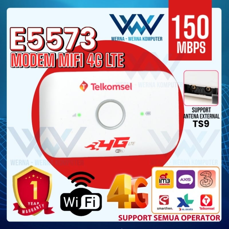 WiFi Modem Mifi 4G LTE E5573 Support Antena & Support All Operator Telkomsel Logo