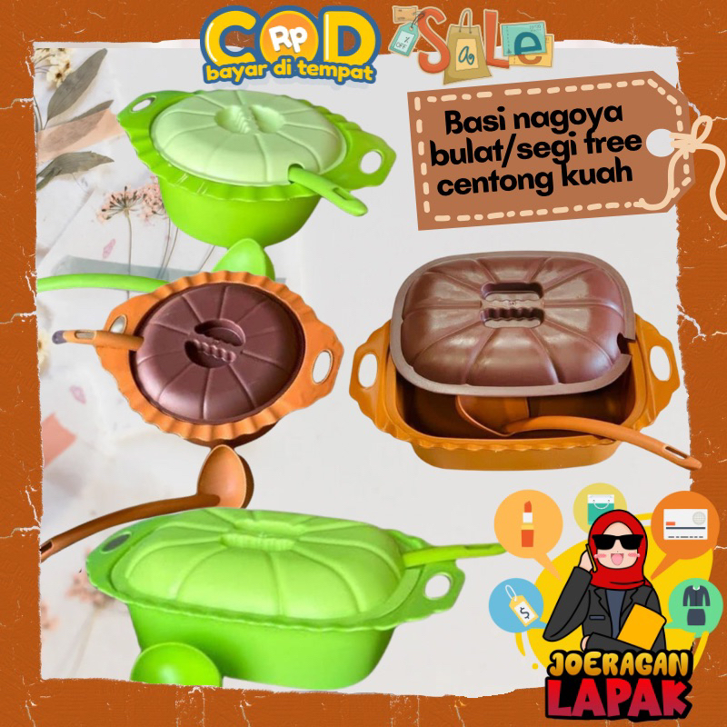 [JOERAGAN LAPAK] BASI NAGOYA BULAT SEGI FREE CENTONG KUAH BASKOM TUTUP WASKOM CARAMEL HIJAU PLASTIK 