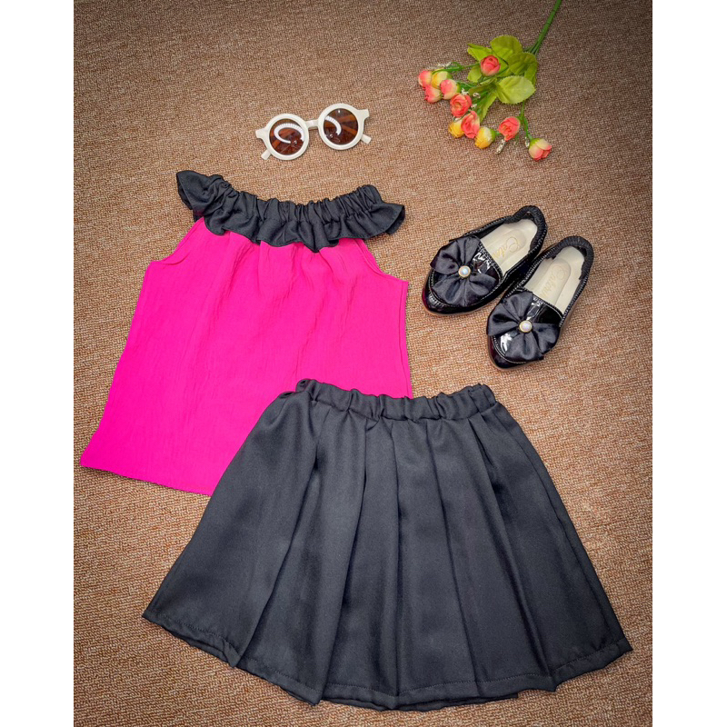 Setelan Anak Cewek Two Tone Bahan Crincle Dan Shakila