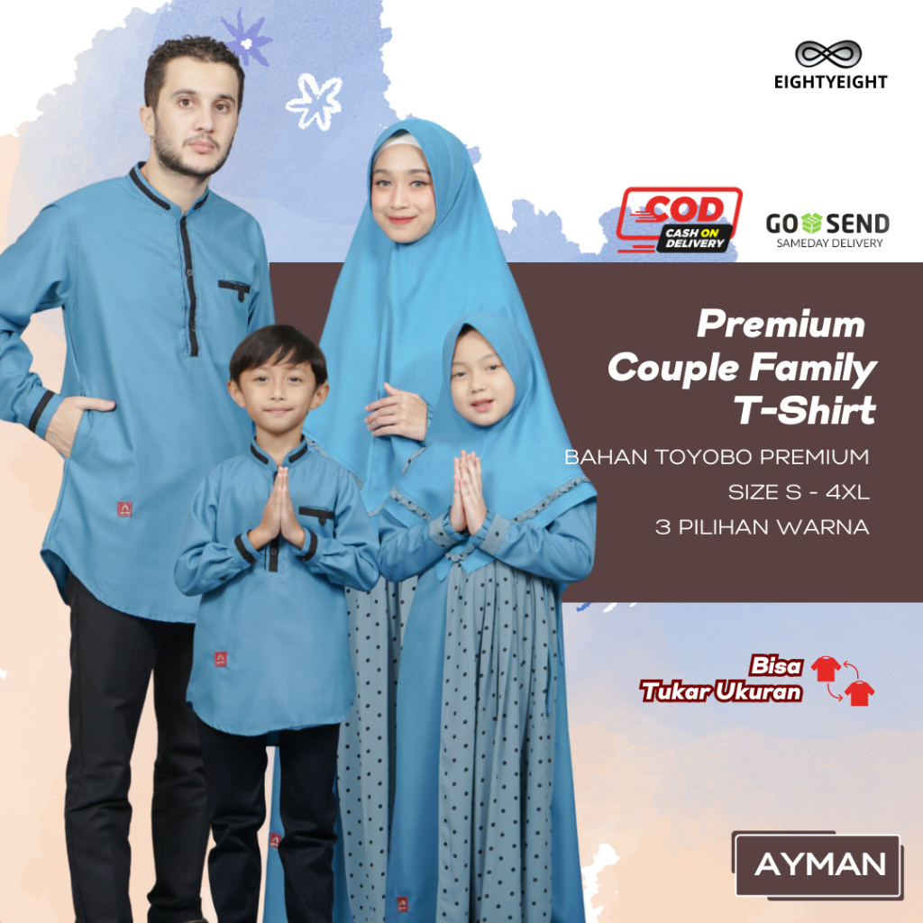 Baju Muslim Sarimbit Couple Keluarga Koko Kurta Ayah Anak Laki Laki Gamis Ibu Anak Perempuan Usia 1 12 Tahun fashion Dress Toyobo Arra Ayman Blue Denim