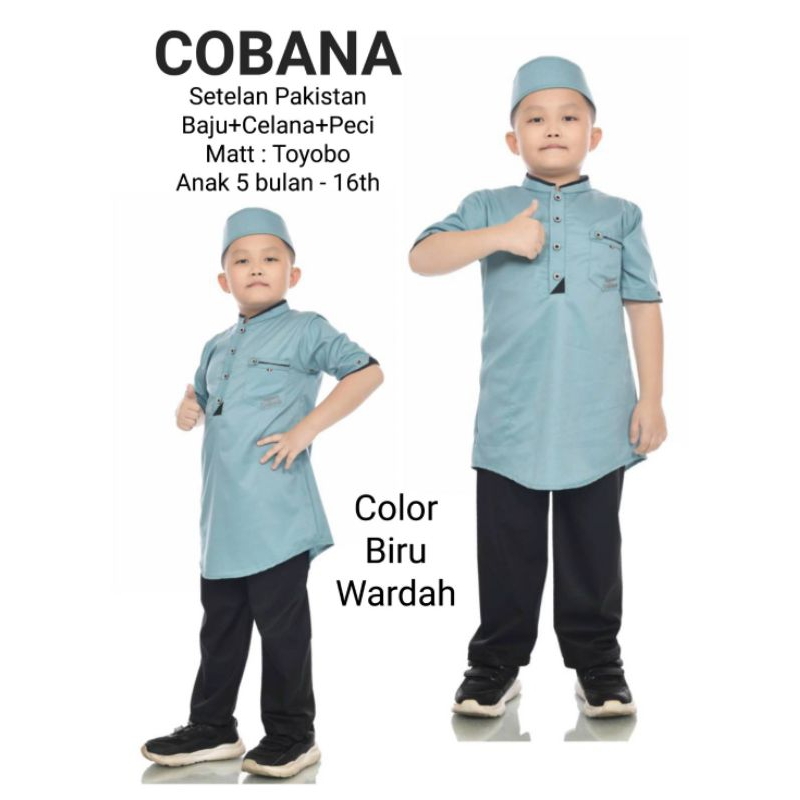 Cobana Moslem - Koko Setelan Anak Warna Biru Wardah Kemko Set Anak Laki Laki