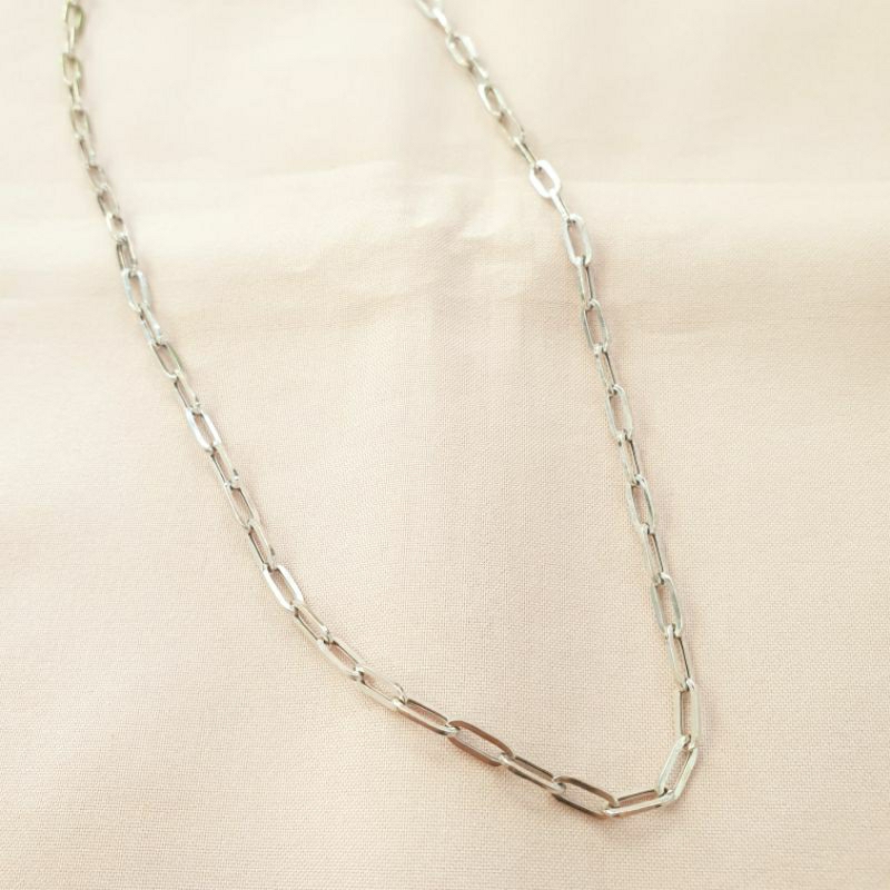 Kalung paperclip emas putih asli kadar 375 8K