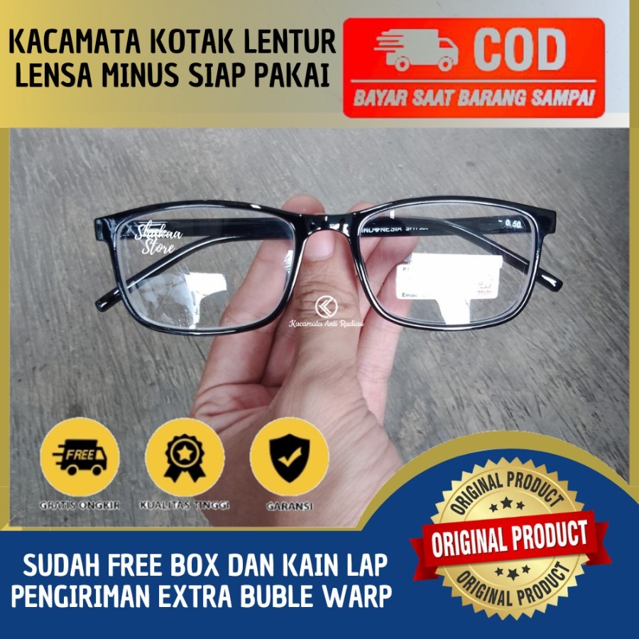 kacamata minus kotak kecil simple/lensa minus/frame kacamata /kacamata - Hitam