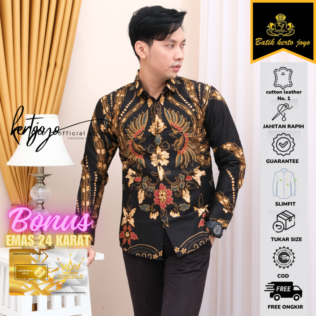 Baju Batik pria modern slimfit Baju Batik Pria Lengan Panjang slim fit baju batik pria premium baju 