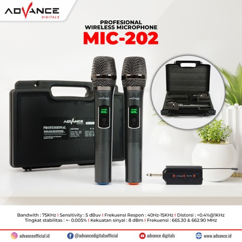 Advance MIC-202 Profesional 2 Mic Wireless Microphone Karoke