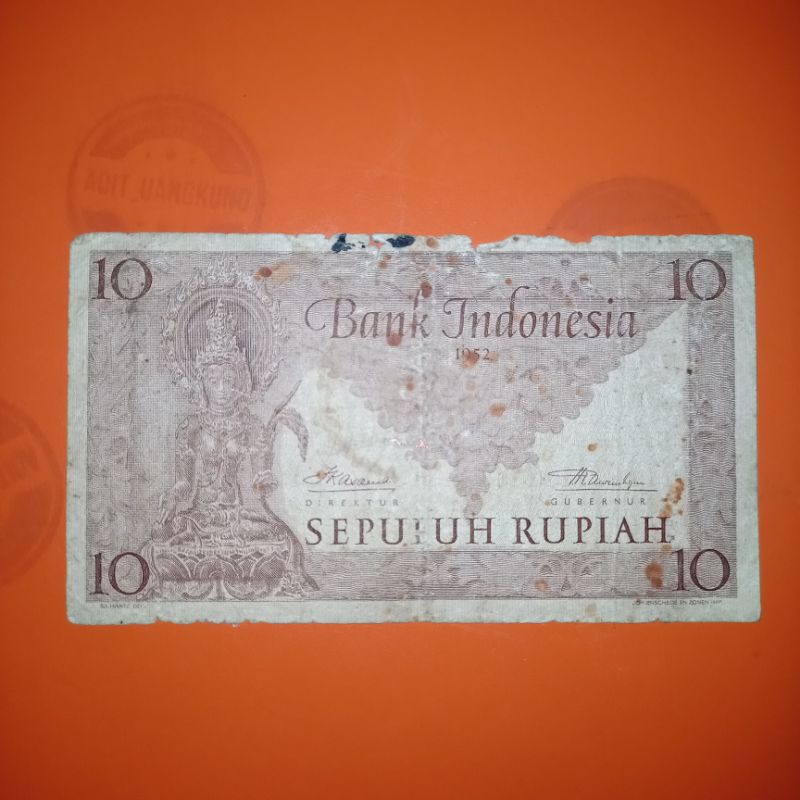 Uang Kuno Indonesia 10 rupiah seri budaya cetakan pertama Bank Indonesia 1952