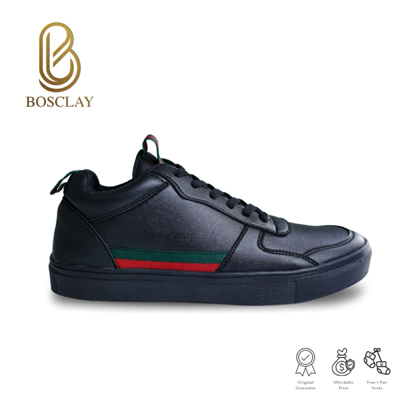 BOSCLAY ITALY - Sepatu Sneakers Semi Boots Formal Synthetic Leather Black Brown