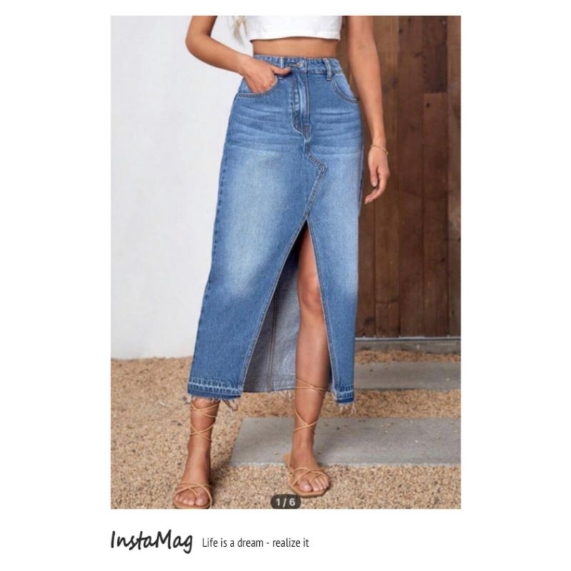 BAWAHAN ROK MIDI JEANS STRECHT BELAH DEPAN IMPORT